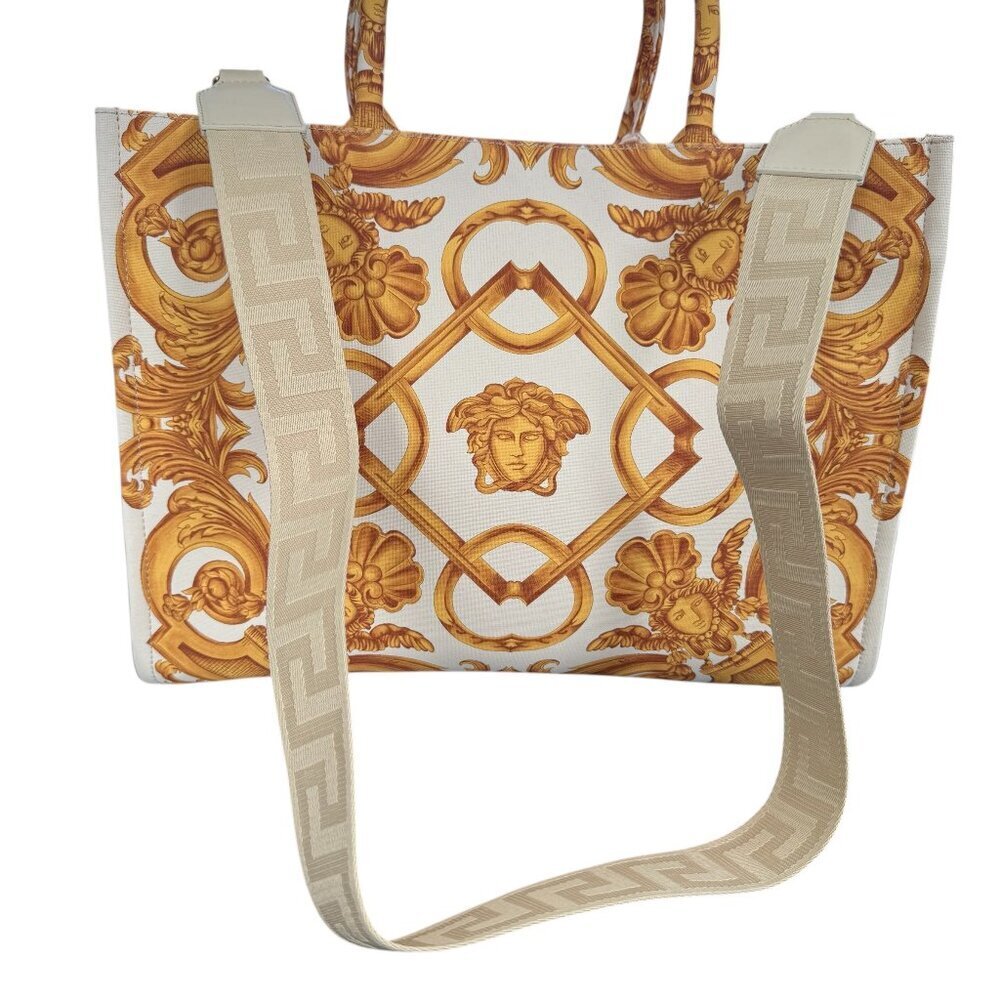 Versace Gold and White Large Fabric Tote Bag,‎ 1014569 1A10399 2KM5V